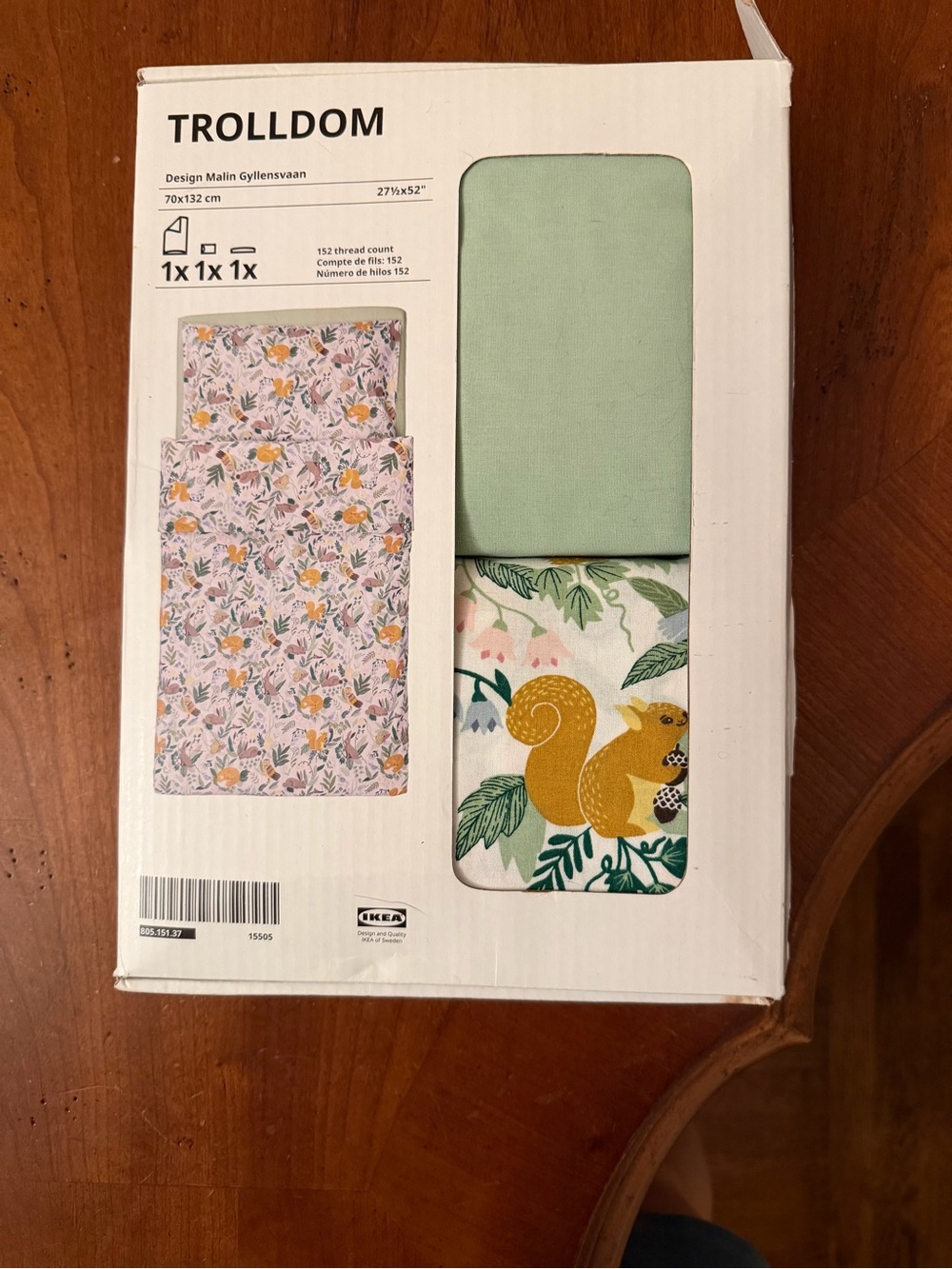 IKEA TROLLDOM Pastel Green and Yellow Squirrel Kids Bedding Set